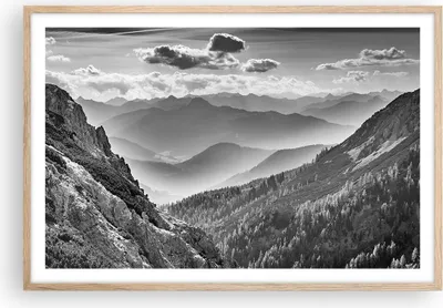 Produktbild von Gerahmtes Poster - Rahmen in heller Eiche - Schwarzweiß Landschaft Berge - 91,5x61 cm - Wand Bild - Wanddeko - Wandbilder - Kunstposter - Wandposter - Bilderrahmen - Bilder - P2NAA91x61-4560
