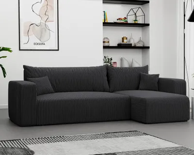 Produktbild von Ecksofa mit Schlaffunktion Sofa LUNA Stoff Poso Dunkelgrau Ottomane Rechts