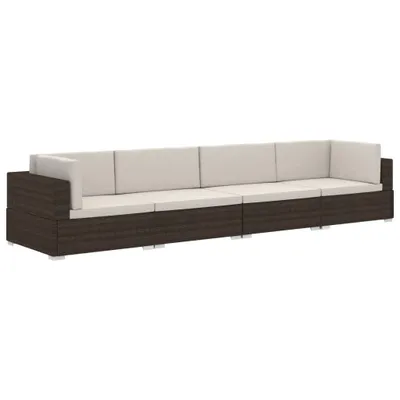 Image de vidaXL Ensemble de salon de jardin 4 pièces avec coussins Poly rotin brun