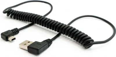Produktbild von SYSTEM-S USB 2.0 Kabel 150 cm Typ A Stecker zu Mini B Stecker Spirale Winkel in Schwarz