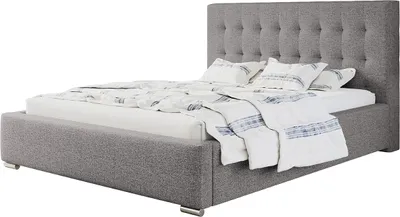 Produktbild von Polsterbett RIO mit Kopfteil, 160x200 cm, Doppelbett mit Bettkasten und Lattenrost aus Metal, Strukturstoff, Farbe: Hellgrau