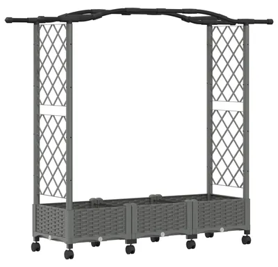 Obrázek produktu pro Zvýšený záhon vidaXL s mřížkou pro popínavé rostliny a stříškou, světle šedý, 169 x 40 x 129 cm, PP