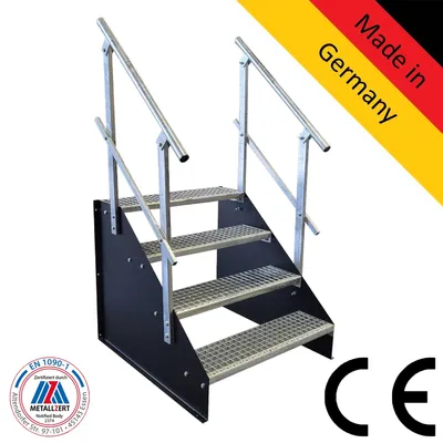 Produktbild von 4 Stufen Standtreppe Modell 1 Treppe Stahltreppe freistehend Breite 100 cm Höhe 84 cm schwarz mit beidseitigem Geländer