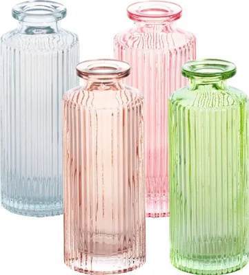 Glasvase Tansparent Altrosa Rosa Grün Vase 13,5 cm hoch Ø 5 cm Blumenvase Tisch-Deko Geburtstag Hochzeit Garten-Party Wohn-Accessoire Dekoration