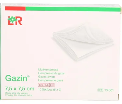 Produktbild von Lohmann & Rauscher Gazin Mullkompresse steril, 7,5 x 7,5 cm, 8- fach, 5 x 2 Stück
