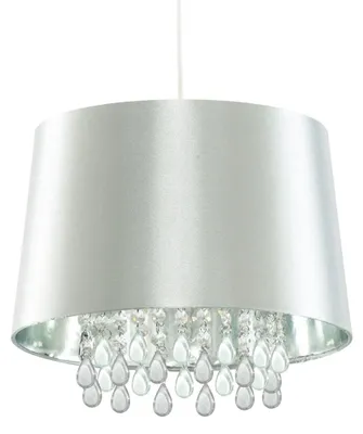 Produktbild von LED Kristall Hängelampe, Kunstseide, silber Höhe 153 cm