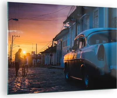 Produktbild von Bilder auf glas - Straße Auto Haus - 70x50cm - Glasbilder - Wandbilder - Kunstdruck - zum Aufhängen bereit - Wanddekoration aus Glas - Glas Bilder - Wandbild auf Glas - Einteilig - GAA70x50-3459