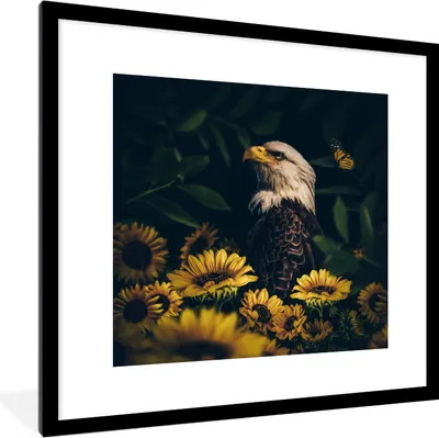 Produktbild von MuchoWow® Gerahmtes Poster Adler - Gelb - Blumen - Botanisch 40x40 cm - Poster mit Schwarzem Bilderrahmen Wandposter Rahmen Foto Bilder - Poster - Plakat im Rahmen