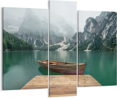 Produktbild von Bild auf Leinwand - Leinwandbild - Berge See Boot - 95x80cm - Wand Bild - Wanddeko - Wandbilder - Leinwanddruck - Bilder - Kunstdruck - Wanddekoration - Leinwand bilder - Wandkunst - CB95x80-3978