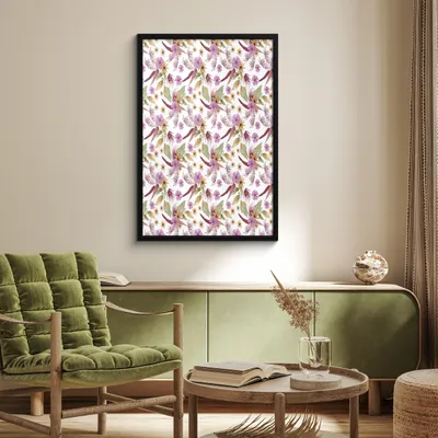 Produktbild von MuchoWow® MuchoWow® Gerahmtes Poster Blumen - Lila - Muster 60x90 cm - Poster mit zchwarzem Bilderrahmen - Kunst
