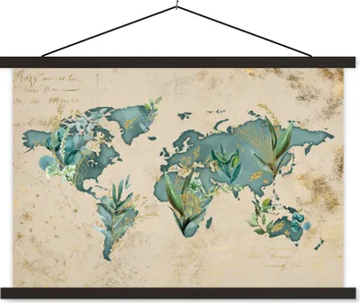 Produktbild von MuchoWow® Textilposter Weltkarte - Papyrus - Vintage 120x80 cm mit schwarzem Rahmen - Wanddeko