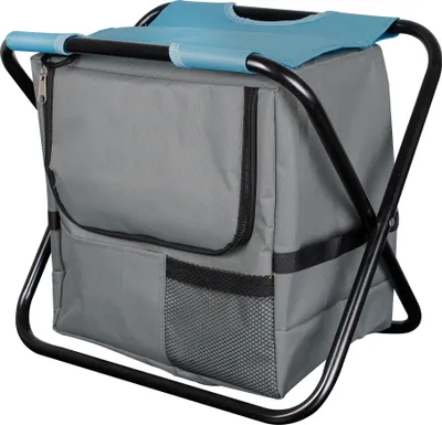 Produktbild von 2 in 1 Anglersitz mit Kühltasche faltbar Campingstuhl Festivalstuhl Tragegurt blau/grau