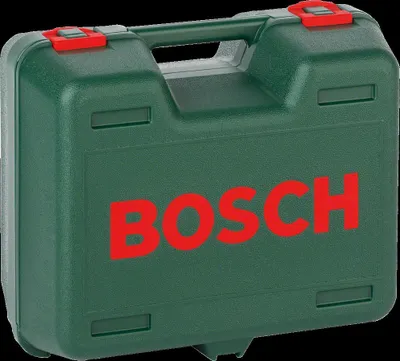 A green Bosch tool case with red latches and red Bosch logo.