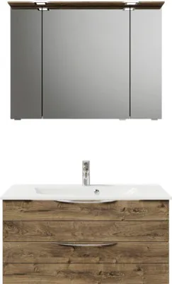 Produktbild von Pelipal Badmöbel-Set Sunline 300 BxHxT 97 x 200 x 48 cm Frontfarbe eiche ribbeck Badmöbel-Set mit Waschtisch Mineralmarm