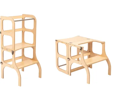 Produktbild von Ette Tete Step'n'Sit Lernturm klappbar aus Holz | Montessori Küchenhelfer für Kinder | 2-in-1 Lernstuhl mit Tisch
