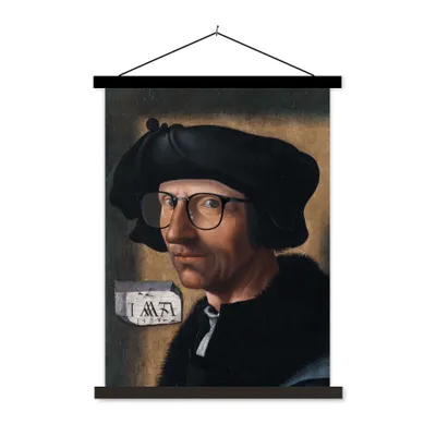 Produktbild von MuchoWow® Textilposter Selbstporträt - Jacob Cornelisz van Oostsanen - Brille 60x80 cm mit schwarzem Rahmen - Plakathalter