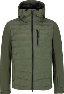 A green jacket on a light gray background.