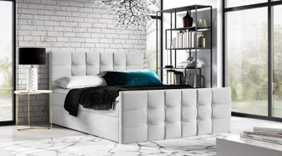 Produktbild von Gepolstertes Boxspringbett IVANA 1 LUX – 200x200, Hellgrau + GRATIS Topper