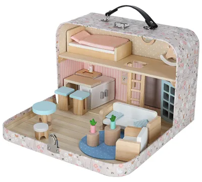 Produktbild von Puppenhaus im Koffer – Zubehör aus Holz – Möbel