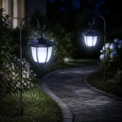 Produktbild von LUMILED 2er Set Solarleuchte Laterne Garten Solarlampe mit Erdspieß LED 78cm Schwarz Kaltweiß 6500K Gartenstecker Außen Deko Laterne mit Dämmerungssensor IP44 Spritzwasserdicht Solar Gartenlaterne für Terrasse Weg 2 Stück Solarlampen Wegeleuchte Gartenbeleuchtung