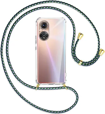 Produktbild von Handykette Backcover-Schutzhülle mit Band (Metall goldfarben) für Honor 50 (NTH-AN00) - grün/blau/weiß