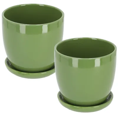 Image de KOTARBAU® : Pot de fleurs en céramique, pot intérieur pour fleurs et plantes, diamètre 17 cm, couleur verte, lot de 2