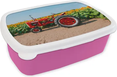 Produktbild von KitchenYeah® Lunchbox Brotzeit Brotdose 17x11 cm Traktor - Rot - Sonnenblume - Bauernhof - Blumen Kinder Brotzeitdose - Lunchpaket - Brotkasten  - Sandwich Box