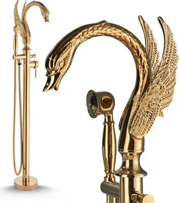 Immagine prodotto di Rubinetto per vasca da bagno a colonna SWAN per installazione a pavimento con bocca girevole, doccetta, cartuccia in Vetroceramica, corpo in ottone e getto d'acqua