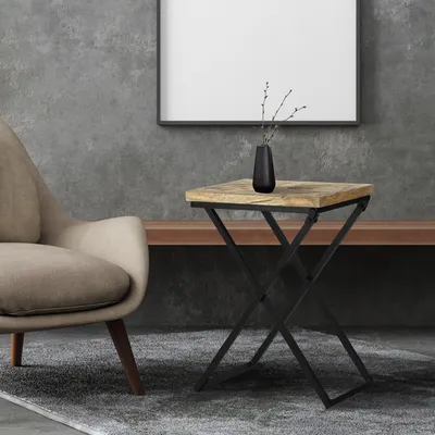 Produktbild von WOMO-DESIGN Beistelltisch Beino 48x35x63 cm, Natur/Schwarz, handgefertigt aus Massivholz Mangoholz, Metallgestell, Industrie Design