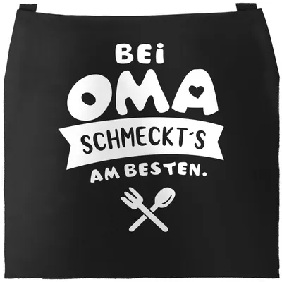 Produktbild von Kochschürze bei Oma schmeckts am besten Grill-Schürze Spruch Schürze Küchenschürze Baumwolle Moonworks® schwarz unisize