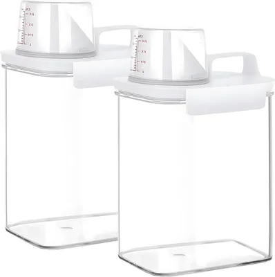 Produktbild von 2 Stš¹ck Luftdichter Waschmittelspender,1800ML Waschmittel Aufbewahrungsbox mit Messbecher,Mehrzweck Waschmittelbox,Waschpulver Aufbewahrungsbox,Waschpulver Dosierer,fš¹r Waschpulver,W?scheparfš¹m