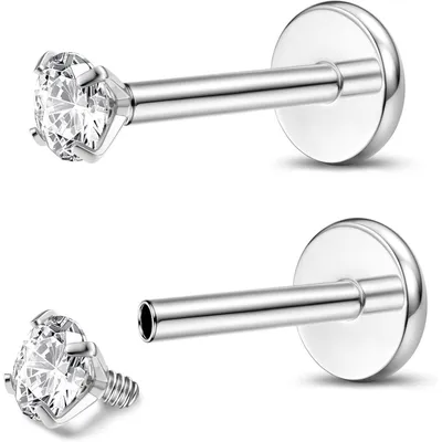 Produktbild von Piercing Set 2 Stück G23 Titan Innengewinde Labret Medusa Nasen Ohr Stecker 18G 6MM Gold Silber