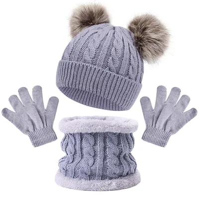 Obrázok produktu pre Zimná sada pre deti: čiapka, šál a rukavice, pletená čiapka typu "beanie" pre chlapcov a dievčatá vo veku 2-4 roky