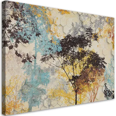 Produktbild von Leinwandbild Herbstbäume Naturabstraktion 90x60 Feeby Bunt bild für die wand bereit zum aufhängen
