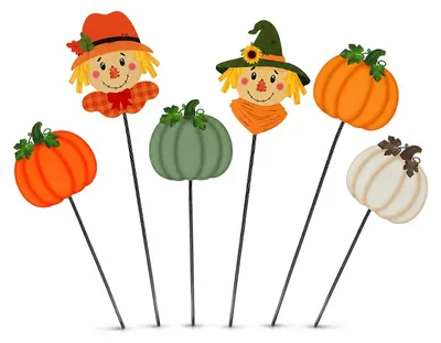 Image de Lot de 6 piquets de jardin automnaux avec motif de citrouille