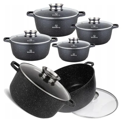 Produktbild von 8-teiliges schwarzes Bratpfannenset mit Deckel, Antihaftbeschichtung, Induktion 16/20/24/28cm, ideal für Geschenke