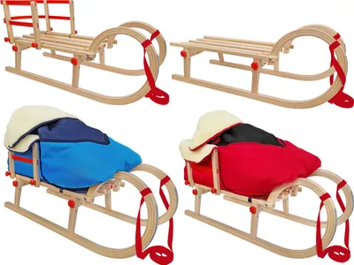A collage of four images showing different configurations of a wooden sled.