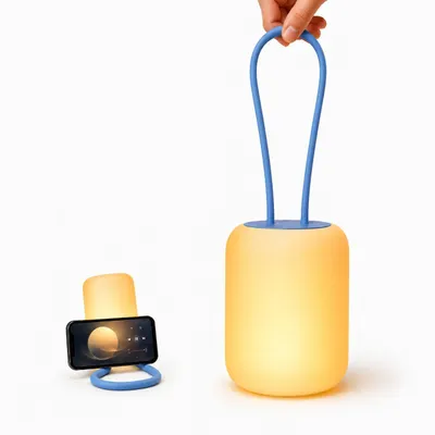 Produktbild von LED Campinglampe,USB-Aufladung Nachtlicht,flexible Outdoorlampe zum Aufhängen,Hinstellen und Montieren,dimmbare Handyhalter Campingleuchte,Blau