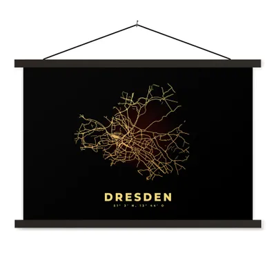 Produktbild von MuchoWow® Textilposter Dresden - Gold - Stadtplan - Karte 120x80 cm mit schwarzem Rahmen - Wanddeko