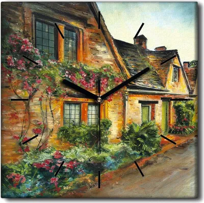 Produktbild von Coloray Uhr auf Leinwand 30x30 cm Wand Uhr Dekoration Wohnzimmer Segeltuch schwarze Hände -Dorfhäuser Straßen