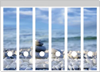Produktbild von Wallario Ordnerrücken Sticker, selbstklebend für breite Ordner, 6 Stück, Motiv Steinstapel am Strand