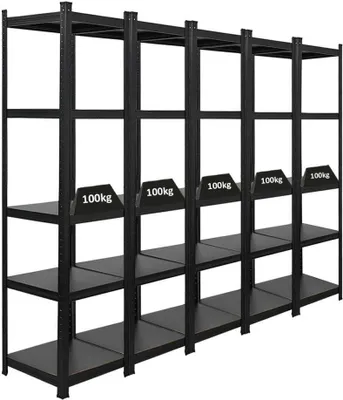 Produktbild von Mega Deal | 5x All Black Series Schwerlastregal Ragnar | HxBxT 180x45x45cm | Fachlast 100kg | Matt Schwarz