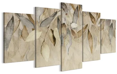 Image de LUMASOUL, tableaux décoratifs muraux pour salon, ensemble de 5 pièces, impression sur toile représentant des feuilles, dimensions 19 x 200 x 100 cm. Décoration murale composée de plusieurs éléments, idéale pour chambre, couloir ou bureau