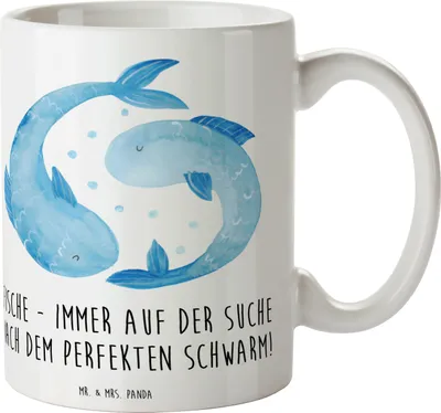 Produktbild von Mr. & Mrs. Panda haferl Fische Schwarm - Weiß - Geschenk, Kaffeetasse, Sternzeichen, Kaffeebecher, Geschenke, Becher, Romantisch, Tierkreiszeichen, Intuition, Inspiration
