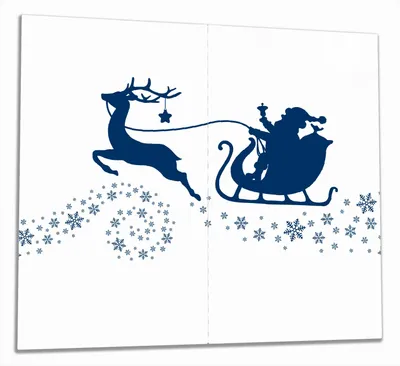 Produktbild von Wallario Herdabdeckplatte aus Glas, Größe 60 x 52 cm 2-teilig, Motiv Weihnachtsmann auf seinem Schlitten mit Rentier