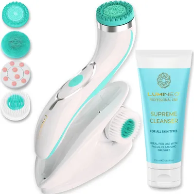 Immagine prodotto di LUMINEO Professional Line Brush Pro Spazzola per il viso color turchese + Gel detergente Lumineo per tutti i tipi di pelle, 100 ml