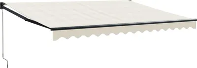 A cream-colored retractable awning is shown against a white background.