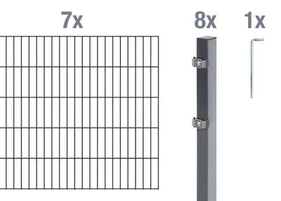 Zdjęcie produktu dla Alberts 651237 Doppelstabmattenzaun als 16 tlg. Zaun-Komplettset, anthrazit, Höhe 140 cm, Länge 14 m