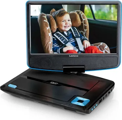 Image de Lenco DVP-910BU - Lecteur de DVD portable 9 pouces avec casque et fixation à l'appui-tête - batterie intégrée - entrée USB - bleu/noir