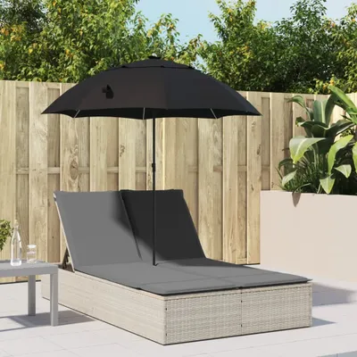 Produktbild von "2026 Promotion" Doppel-Sonnenliege, Gartenliege 2-Personen, mit Kissen & Schirm Hellgrau Poly Rattan - Liegestuhl CC22370